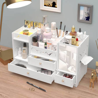 Kệ đựng mỹ phẩm hộp đựng mỹ phẩm kệ trang điểm để bàn tủ hộp đựng đồ trang điểm bằng gỗ màu trắng sang trọng