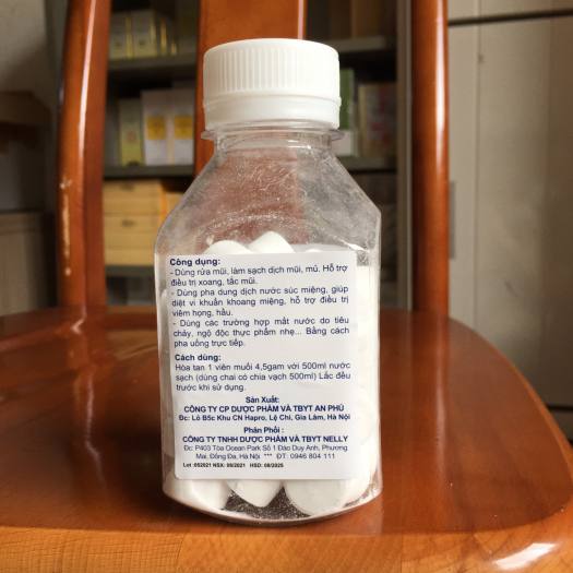 Viên Muối Sinh Lý tự pha NaCl 0.9% - NELLY An Phú - Nước Muối Súc Miệng Hàng Ngày - Tự Pha Dung Dịch Nước Muối Sinh Lý Dễ Dàng - Súc Miệng, rửa mũi - Hộp 50 viên