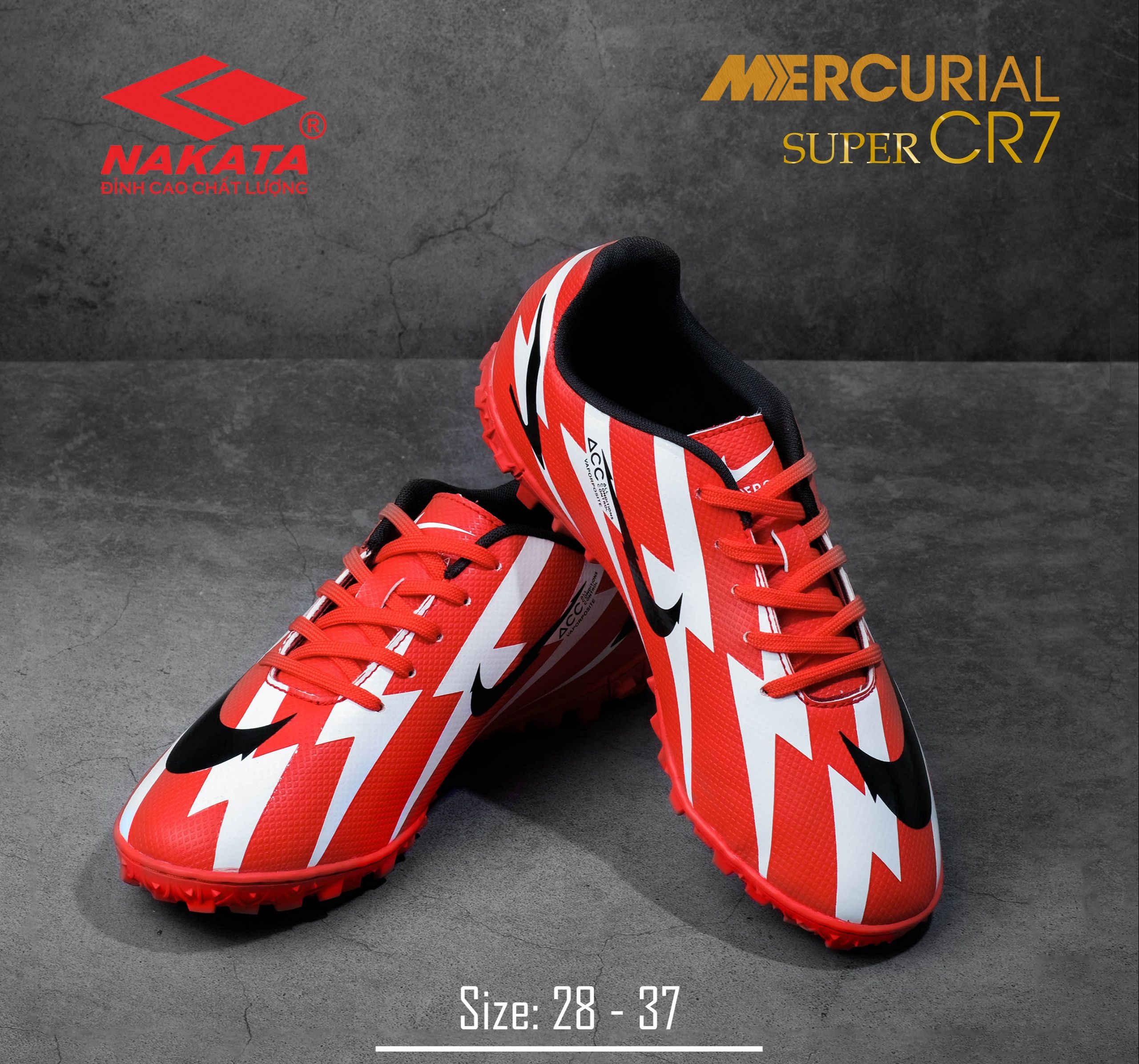Giày bóng đá trẻ em mercurial super cr7 đỏ .