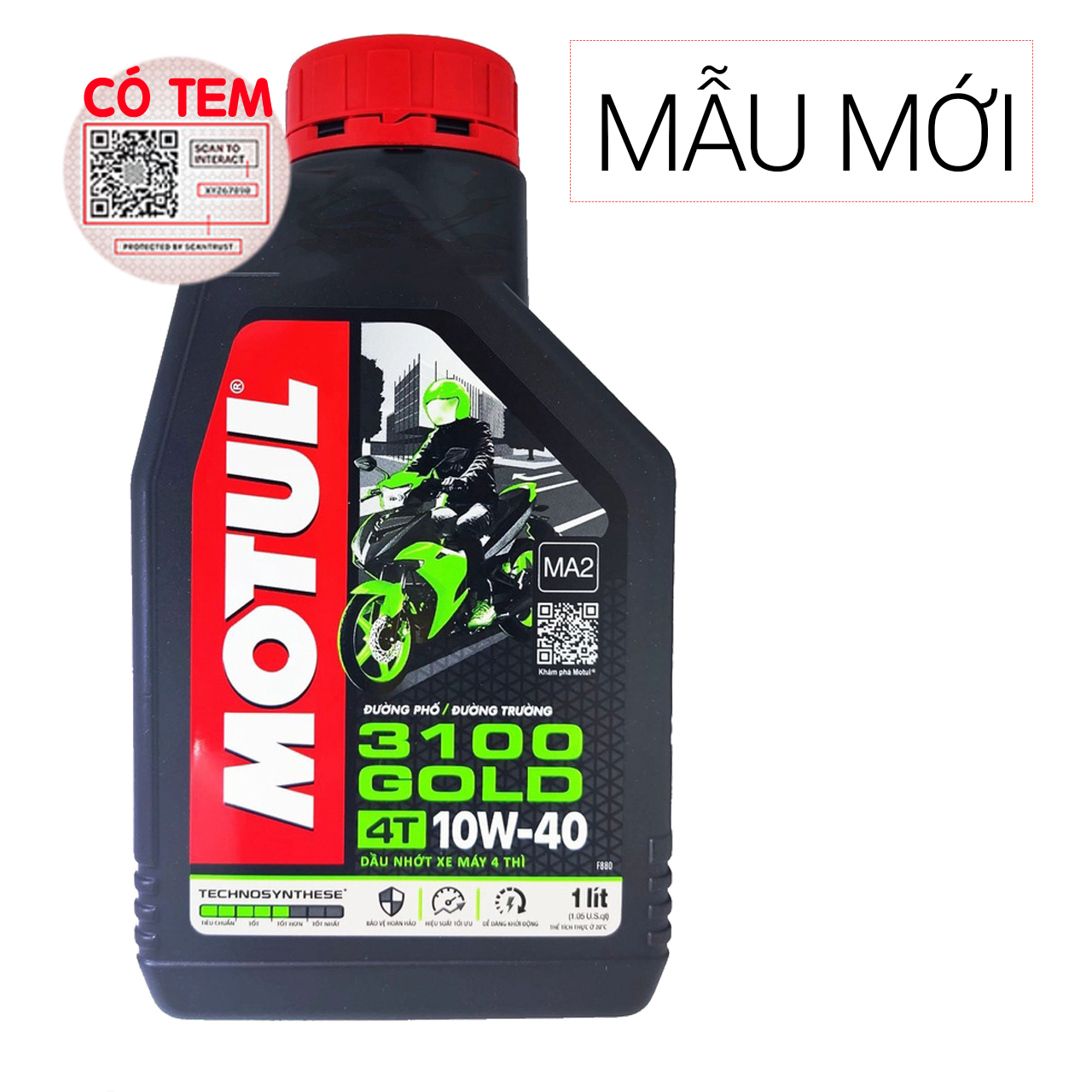 Dầu nhớt MOTUL 3100 GOLD 1L 10W40 ( Bán Tổng Hợp ) SL MA2 CHÍNH HÃNG - nhớt chuyên dành cho xe số và