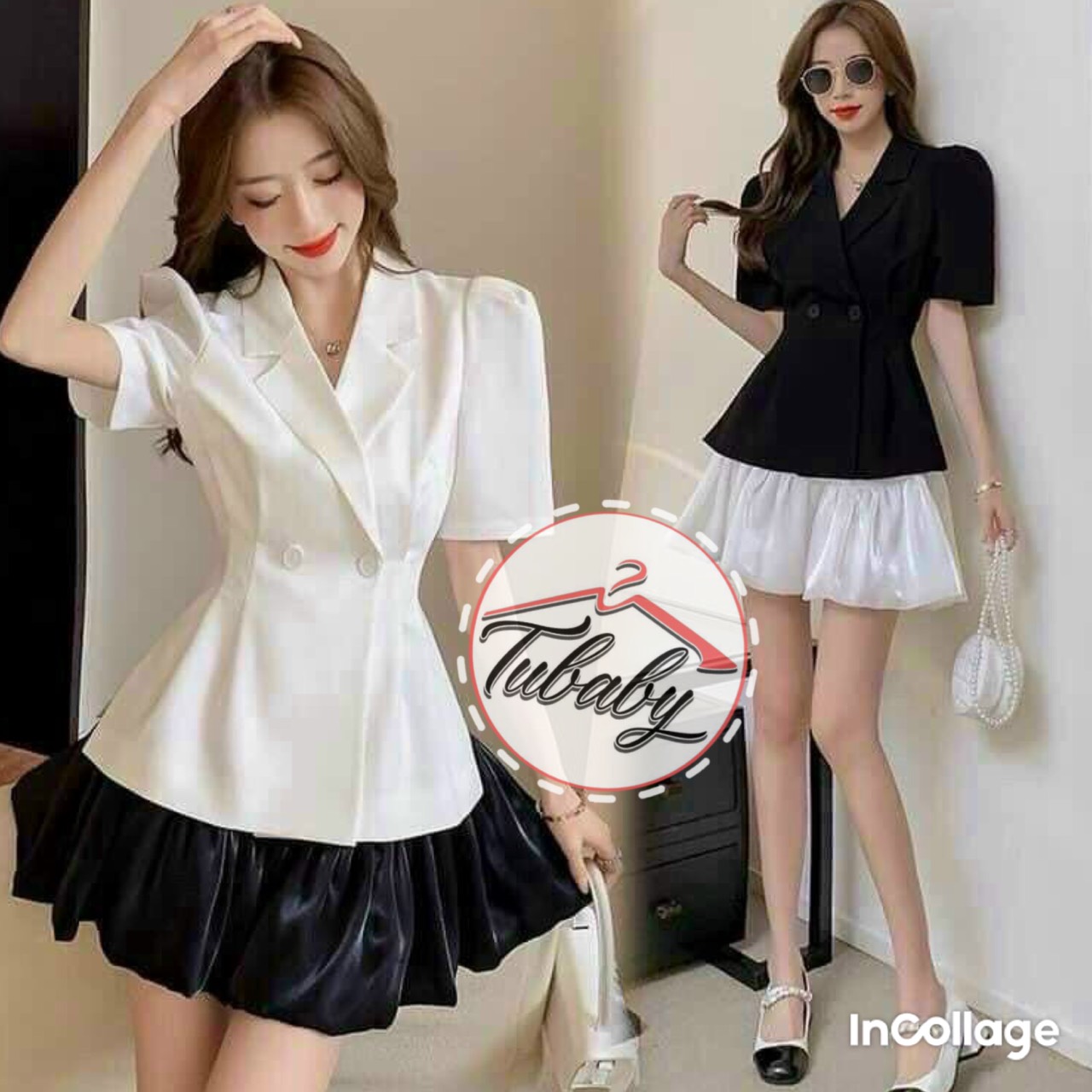 Sét áo vest và chân váy bí 2 màu cực kì xinh trẻ trung nhí nhảnh