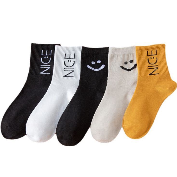 Combo 5 đôi tất nữ và nam cổ cao mặt cười Nicee nhiều màu chất đẹp mịn