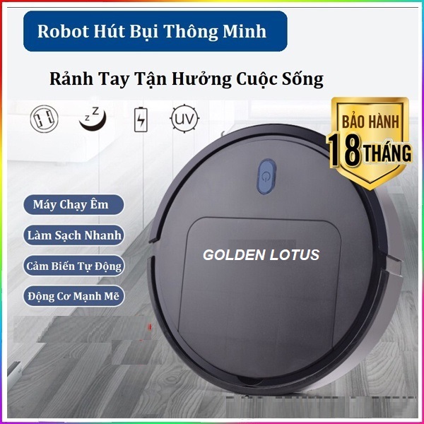 Robot hút bụi lau sàn tự động Golden Lotus GL25, rô bốt hút bụi thông minh trang bị bị tia UV khử khuẩn, robot hut bụi lau nhà dọn sạch mọi ngóc ngách trong nhà