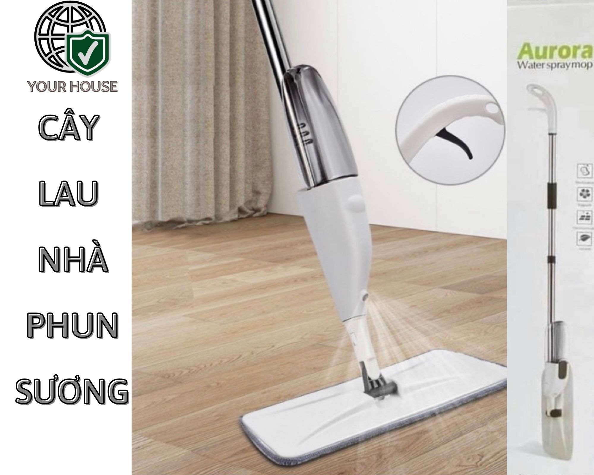 Cây lau nhà đa năng, phun sương, soay 360 độ- chính hãng mop