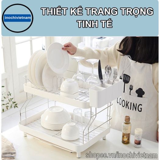 ✾No☫  Giá để bát đĩa kệ để chén bát inochi chạn bát Inox 2 Tầng Có Khay Thoát Nước Thông Minh Dùng Để Làm Giá Úp Bát Đĩa Chén