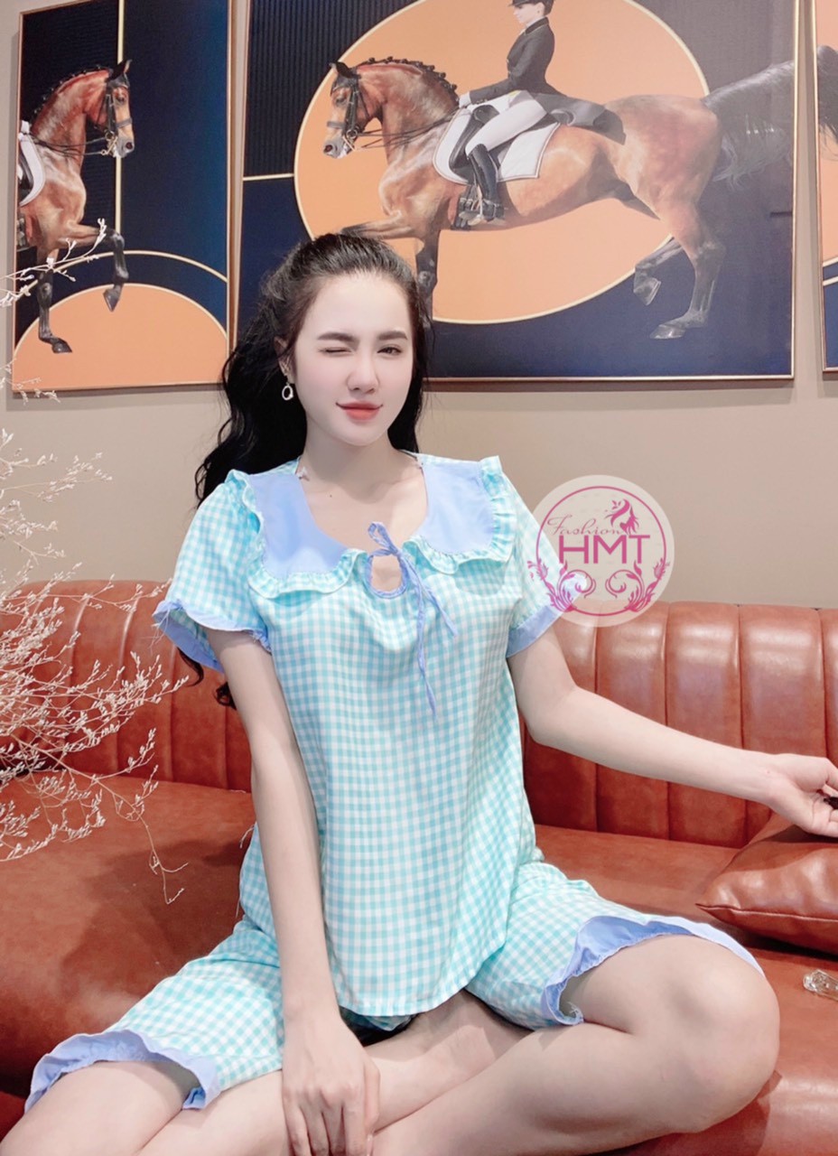 Bộ đồ ngủ nữ sọc caro siêu mát mẻ, bộ lửng nữ sọc caro mặc ở nhà siêu xinh
