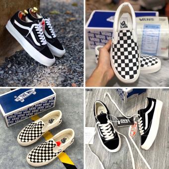 Giày thể thao Vans Old Skool, Vans Caro [FULLBOX + BILL], Giày sneaker Vans đen, giày lười Slipon caro nam nữ