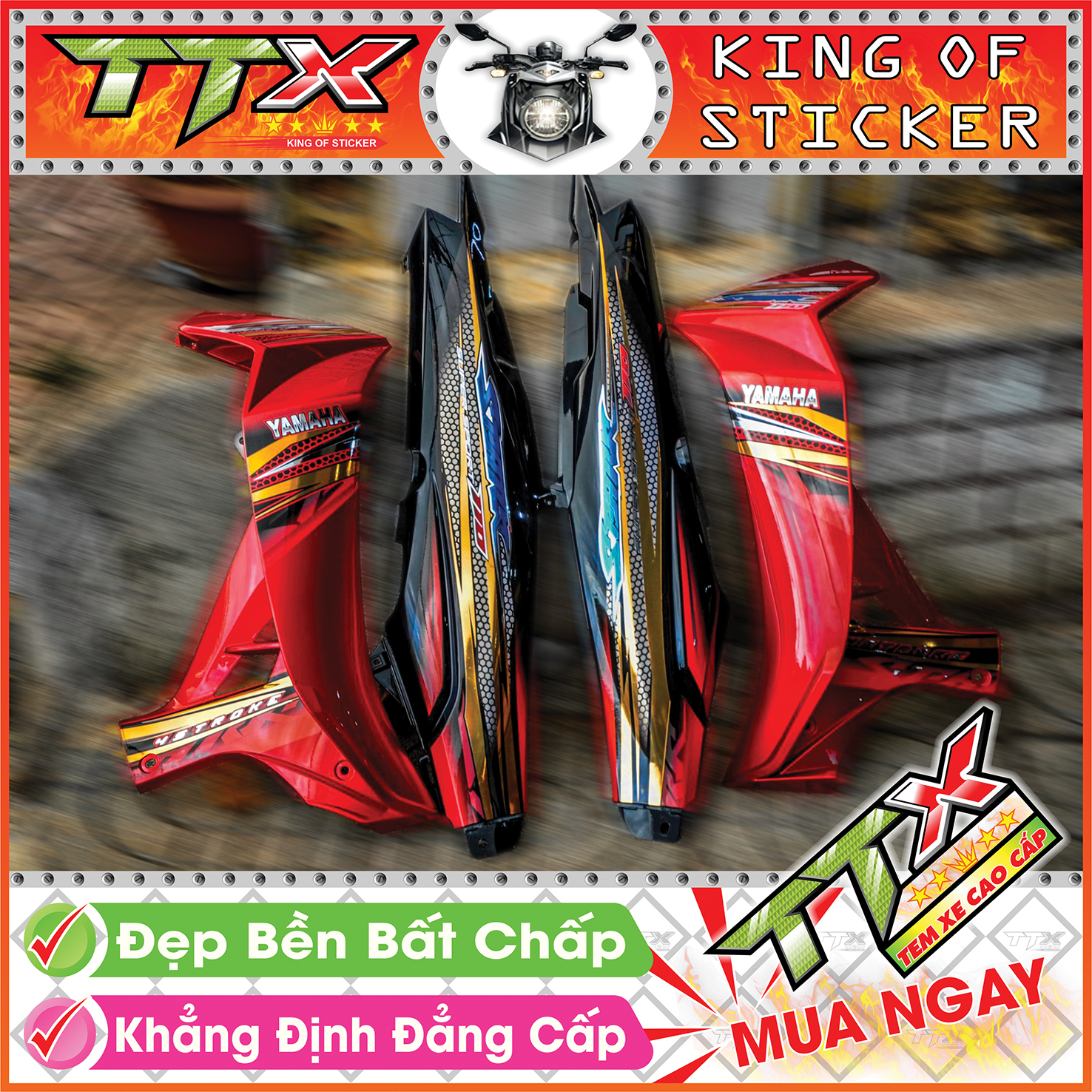 Tem sirius 110 tròn tổ ong , Tem xe phụ kiện sirius màu đỏ nền đen siêu đẹp , Shop TTX Team chế sirius