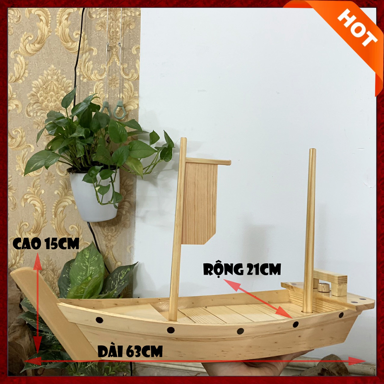 [Dài 63cm - 2 cột buồm] Khay gỗ đựng sushi - khay thuyền gỗ đựng sashimi hình con thuyền gỗ sushi - Gỗ thông - Hàng Chuẩn Nhật