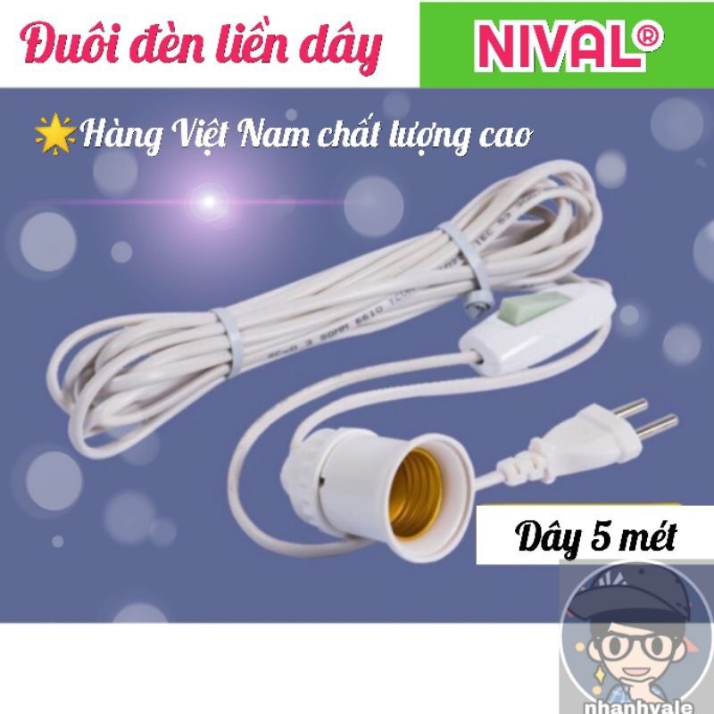 Đuôi đèn liền dây NIVAL đuôi đèn chống vỡ chịu nắng mưa, tay bật dạ quang