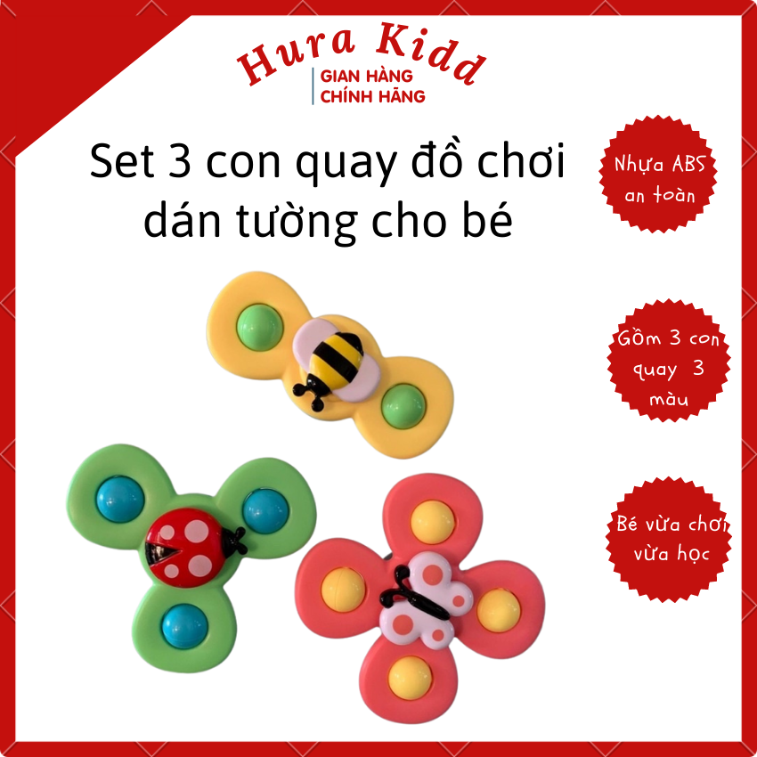 Đồ chơi set 3 con quay spinner cánh hoa dán tường vui nhộn cho bé - Hura Kidd