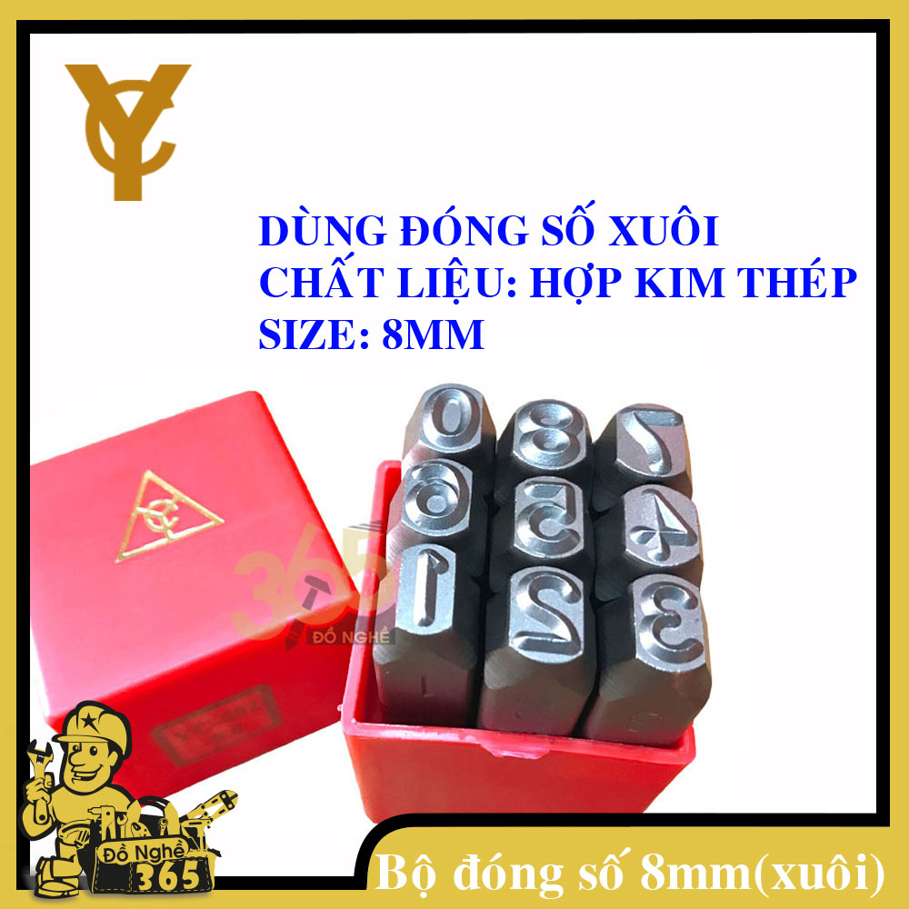Bộ đóng số 8mm hiệu YC - bộ đóng số khung xe máy, bộ đục số khung số máy sản xuất tại Đài Loan từ số 0 đến số 9, đóng số lên mặt phẳng kim loại