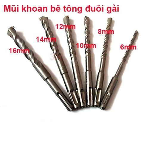Mũi Khoan Đầu Gài Bê Tông Nhiều Kích Thước 6-8-10-12-14-16 Li  Mũi Khoan Bê Tông Chuôi Gài - Mũi Khoan Gài Tự Động SSD Dùng Cho Máy Khoan Bê Tông