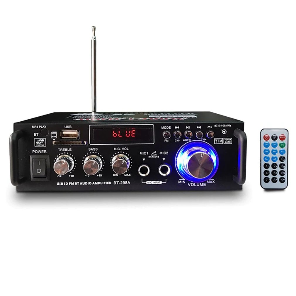 Amply karaoke, Ampli mini công suất lớn, Ampli Mini Karaoke Bluetooth Cao Cấp BT-298A AZONE ông Suất cực đại 600W, chuyên nghe nhạc