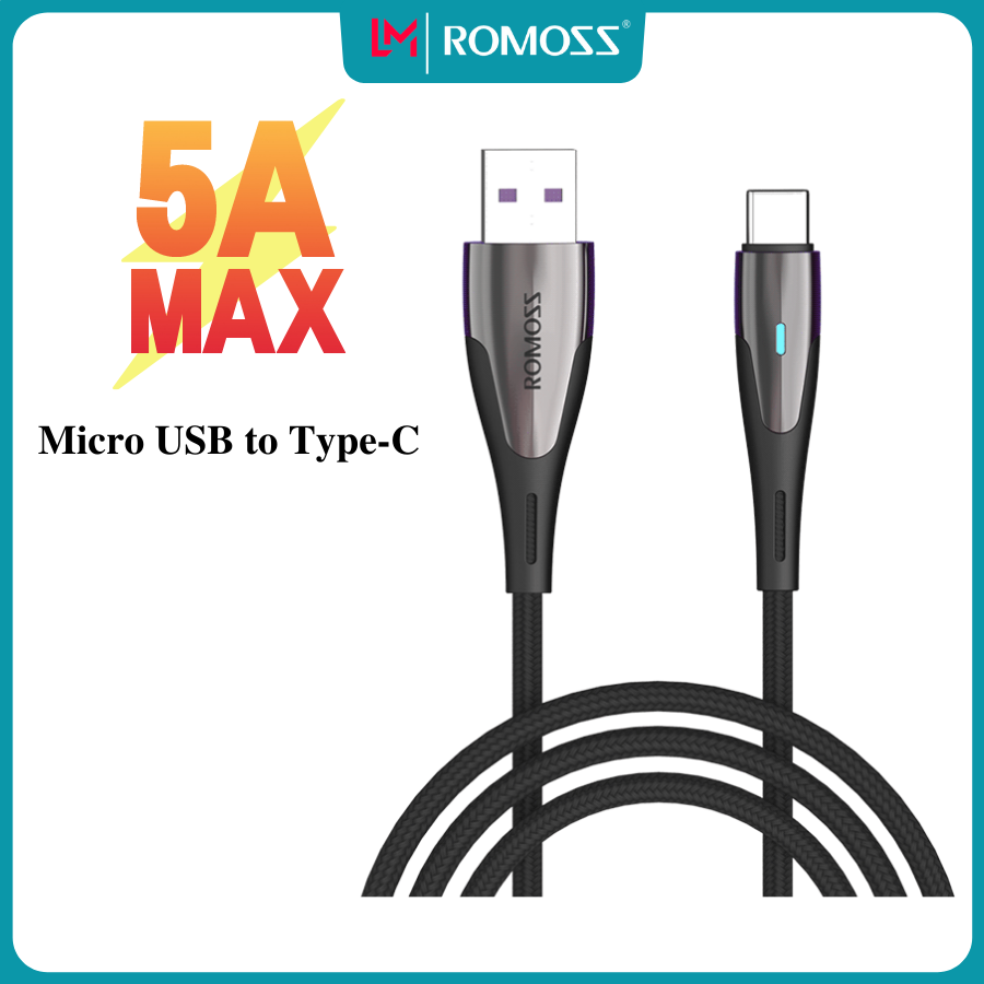 Cáp sạc nhanh Romoss, cáp sạc nhanh CB303 cổng kết nối Micro USB to type-C