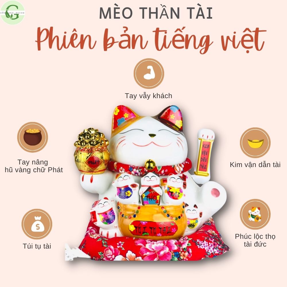 Mèo thần tài tiếng việt - mèo thần tài vẫy tay- mèo chiêu tài may mắn- mèo phát tài phát lộc 16-20-25cm