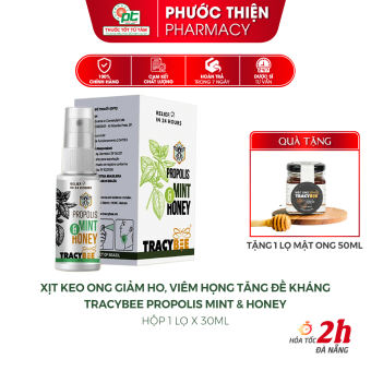 Xịt họng keo ong xanh Brazil giảm ho, viêm họng Tracybee Propolis Mint & Honey 30ml