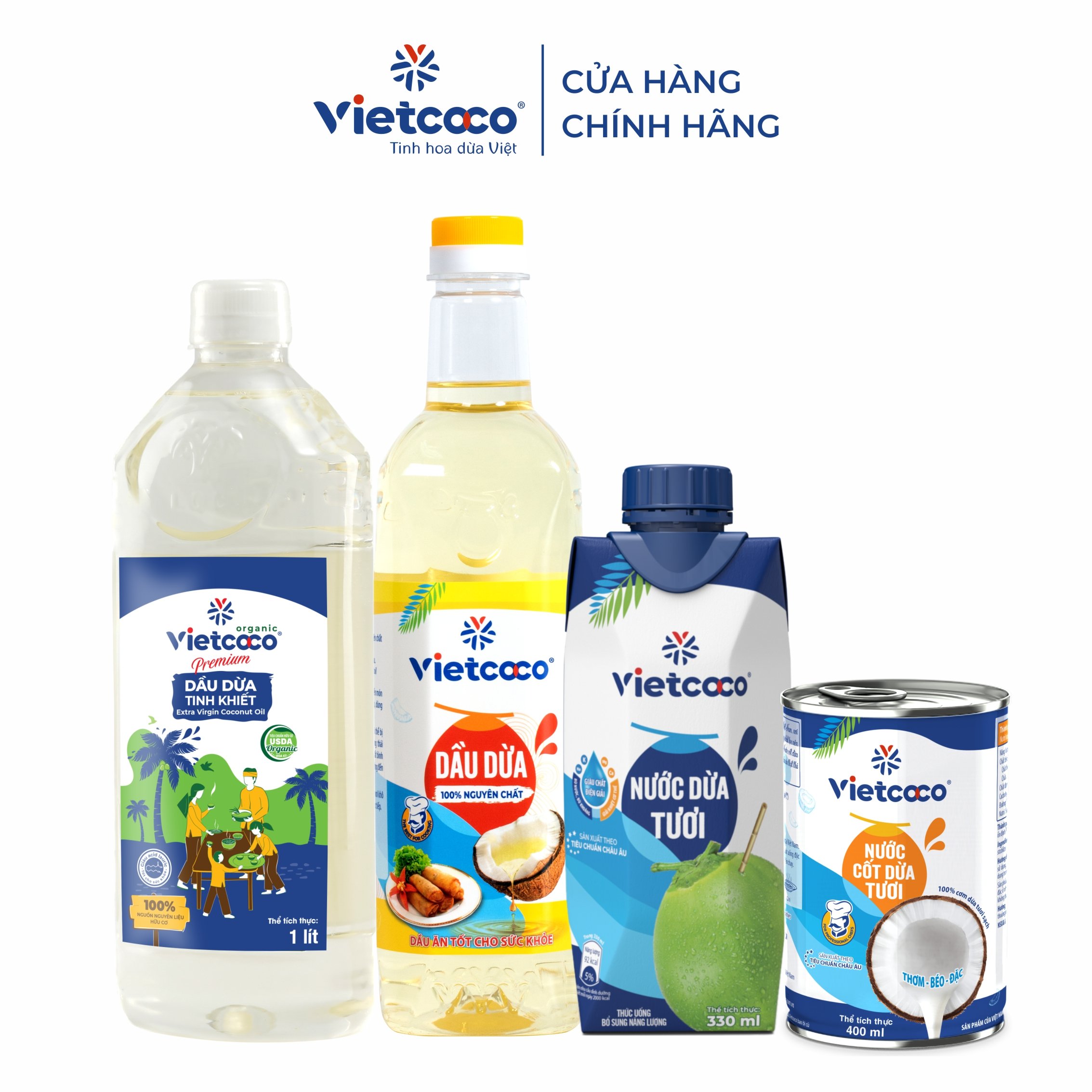 COMBO Mùa Hè Vietcoco (Dầu dừa cooking oil Dầu dừa tinh khiết Nước dừa UHT Nước cốt dừa)