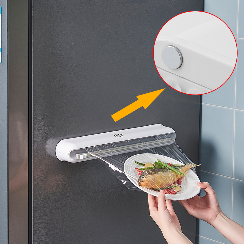 Plastic Food Wrap Dispenser With Slide Cutter Adjustable Cling Film Cutter  Preservation Foil Storage Box