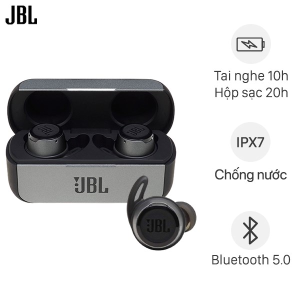 Tai nghe bluetooth không dây jbl reflect flow - tai nghe true wireless jbl reflect flow - thiết kế nhỏ gọn đa màu sắc, chất liệu cao cấp, nhiều kích cỡ đệm tai - chống nước ipx7, thời lượng pin lên đến 10 giờ - bảo hành 1 năm