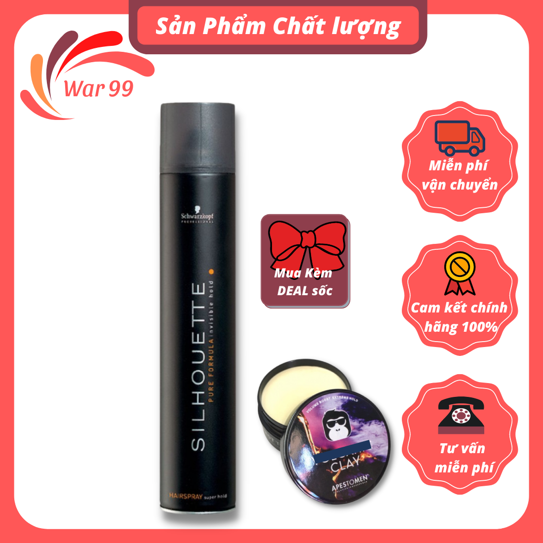 Gôm xịt tóc nam nữ silhouette sáp vuốt tóc nam volcanic clay chuẩn salon tạo kiểu tóc