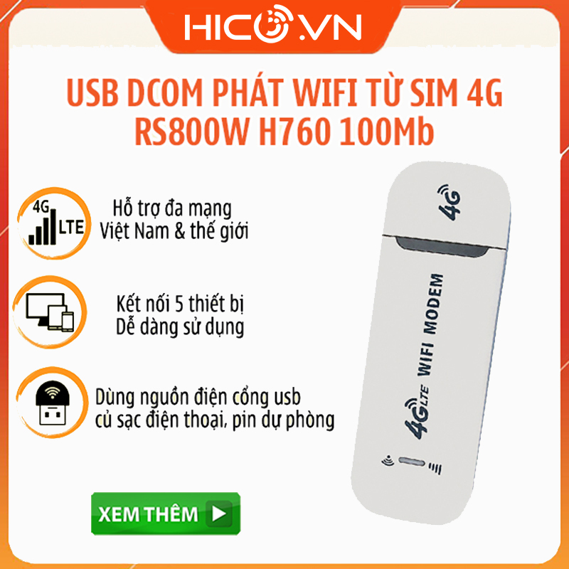 Dcom 3G 4G Wifi Đổi Ip Usb 3G 4G RS800w – Usb + Wifi 2 Trong 1, Hỗ Trợ Đổi IP Mạng