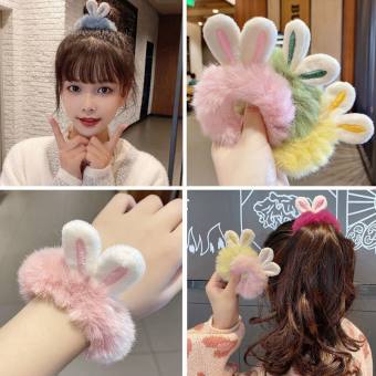 Dây Cột Tóc Hình Tai Thỏ Lông Mềm Mại Siêu Dễ Thương