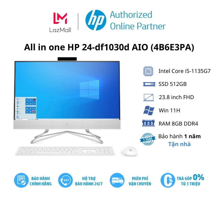 Máy tính để bàn all in one hp 24-cb1011d i5 1235u/8gb/512gb/23.8"full hd/touch/bàn phím&chuột/win11