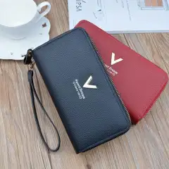 Dompet Panjang Wanita Double Layer V Sweet Dream / Dompet Tangan Fashion Wanita / Long Wallet Korean Style Large Capacity Clutch Double Layer Double Zipper Mobile Phone Bag / Dompet Hp Kartu Retsleting Ganda