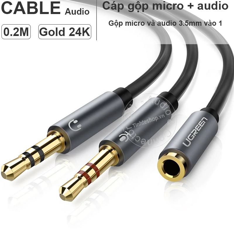 Cáp gộp audio 3.5mm 2 vào 1 ra ugreen av140 20899 - dây gộp 3.5mm micro và audio