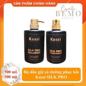 Bộ dầu gội xả phục hồi Kassi SILK PRO 500ml x2 siêu thơm mềm mượt phục hồi tóc uốn duỗi nhuộm