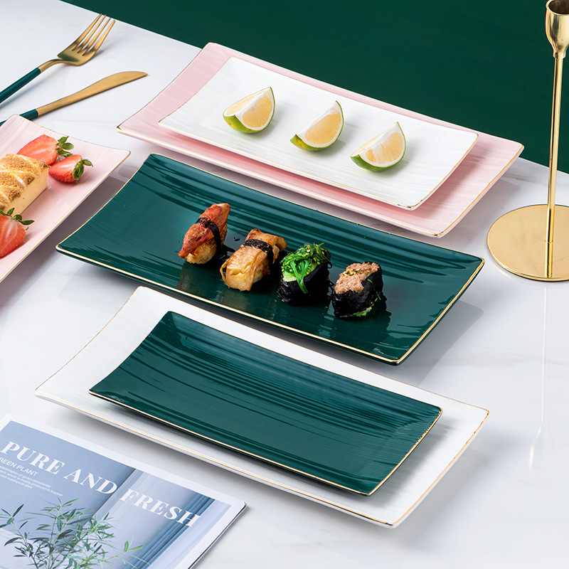 Gambar Phnom Penh Ceramic Sushi Plate Japanese Rectangular Plate Creative Fish Plate Western Plate Vegetable Plate Restaurant Hotel