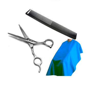 Bộ dụng cụ cắt tóc cho gia đình: kéo cắt tóc con báo, lược căt tóc tony, áo choàng