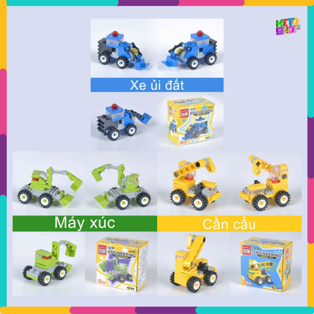 Bộ đồ chơi xếp hình lắp ráp thông minh qman enlighten xe ủi đất cần cẩu máy xúc