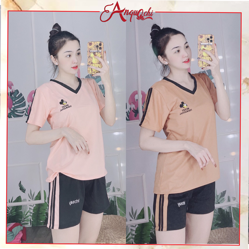 Đồ Bộ Nữ Mặc Nhà Anquachi Bigsize Thể Thao Đẹp Thun Cotton Nữ Mặc Ngủ Ở Nhà Dễ Thương Quần Đùi Cute A053