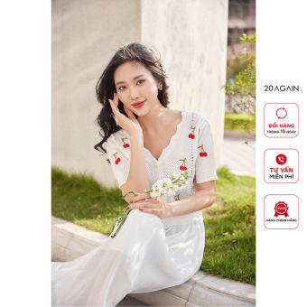Áo len hè thêu hoạ tiết quả cherry 20Again, thiết kế freesize độc đáo ALW2021
