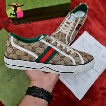 Giày sneaker nam nữ gucci tennis 1977 màu be gỗ mun