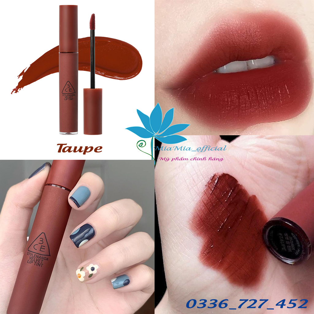 Son 3ce taupe velvet lip tint taupe son tint kem lì màu đỏ nâu bền màu lâu trôi