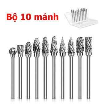 BỘ 10 MŨI MÀI KHẮC LÀM LŨA GỖ, mũi khắc mài gỗ cao cấp