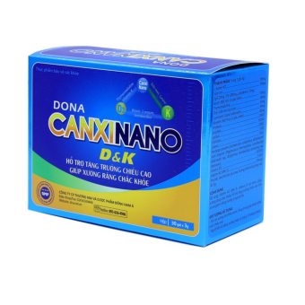 Cốm hỗ trợ tăng trưởng chiều cao bổ sung Vitamin D3 K2 Mk7 DONA CANXINANO D&K - Giúp xương răng chắc khỏe (hộp 30 gói x 3g)