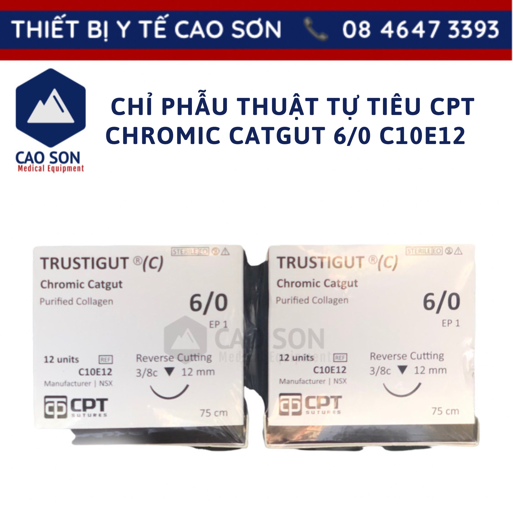 Chỉ phẫu thuật tự tiêu cpt chromic catgut 6/0 c10e12