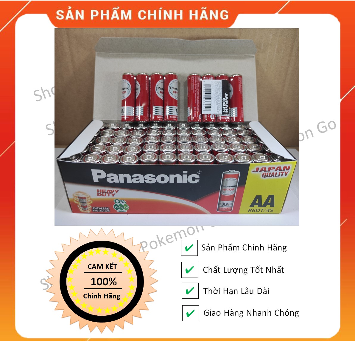 1 vỉ 4 viên pin aa , 2a panasonic đỏ r6dt-4s