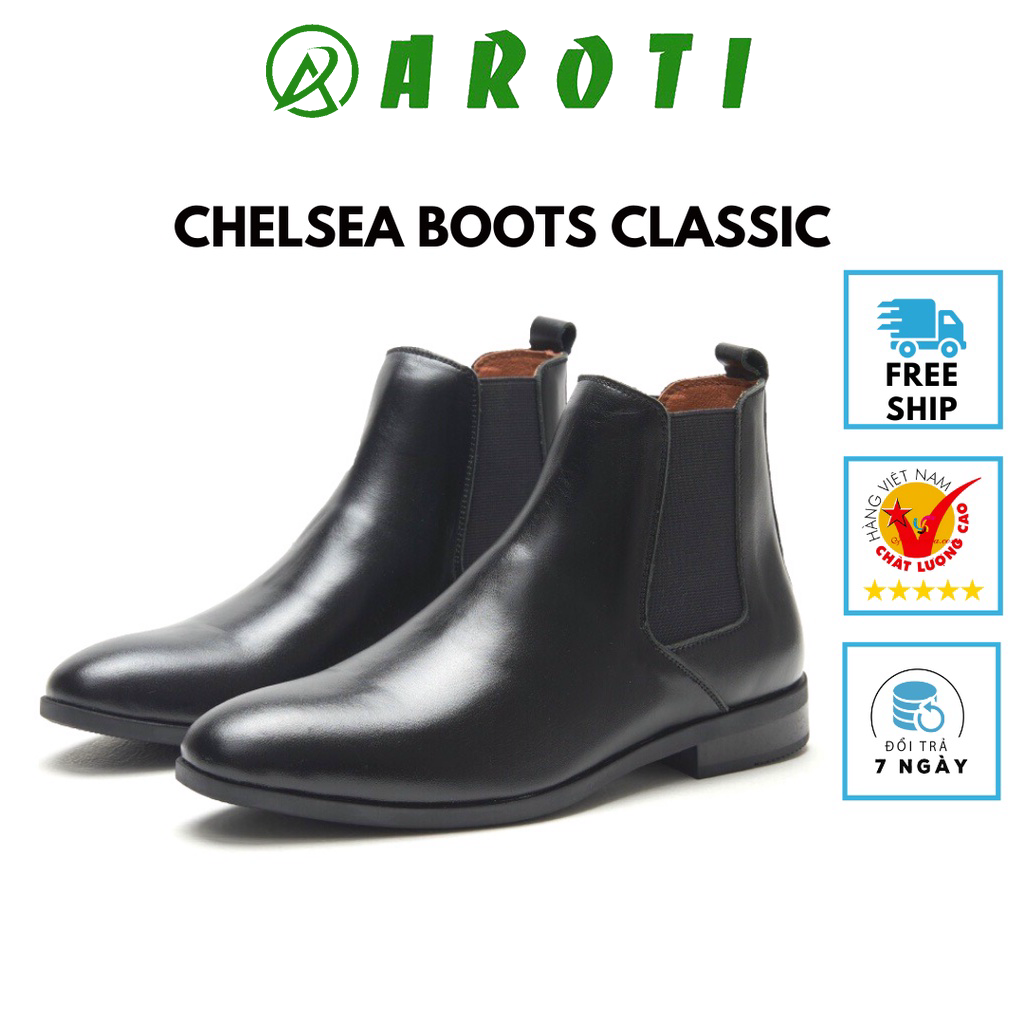 Giày boots nam Chelsea Boots Classic đế khâu-CB548 NHÁM CHUN