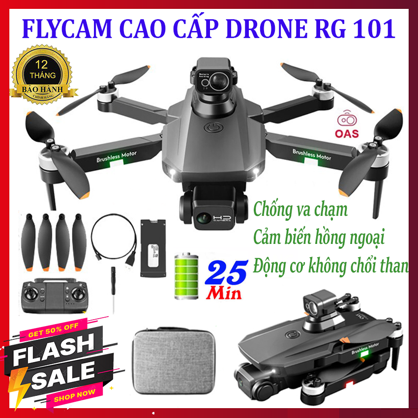 [ BẢO HÀNH 12 THÁNG ] Máy bay camera không người lái, Flycam mini drone RG-101 4K, Flycam camera kép 1080p G.P.S, Động cơ không chổi than, Chống va chạm, Pin 1200mAh, Bay 25 phút