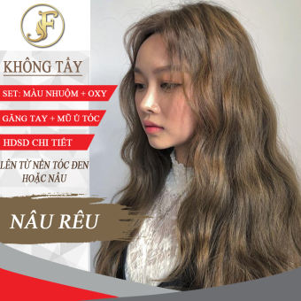 Thuốc nhuộm tóc màu NÂU RÊU J F - Lên Từ Nền Đen/ Nâu - KHÔNG TẨY-tặng oxy