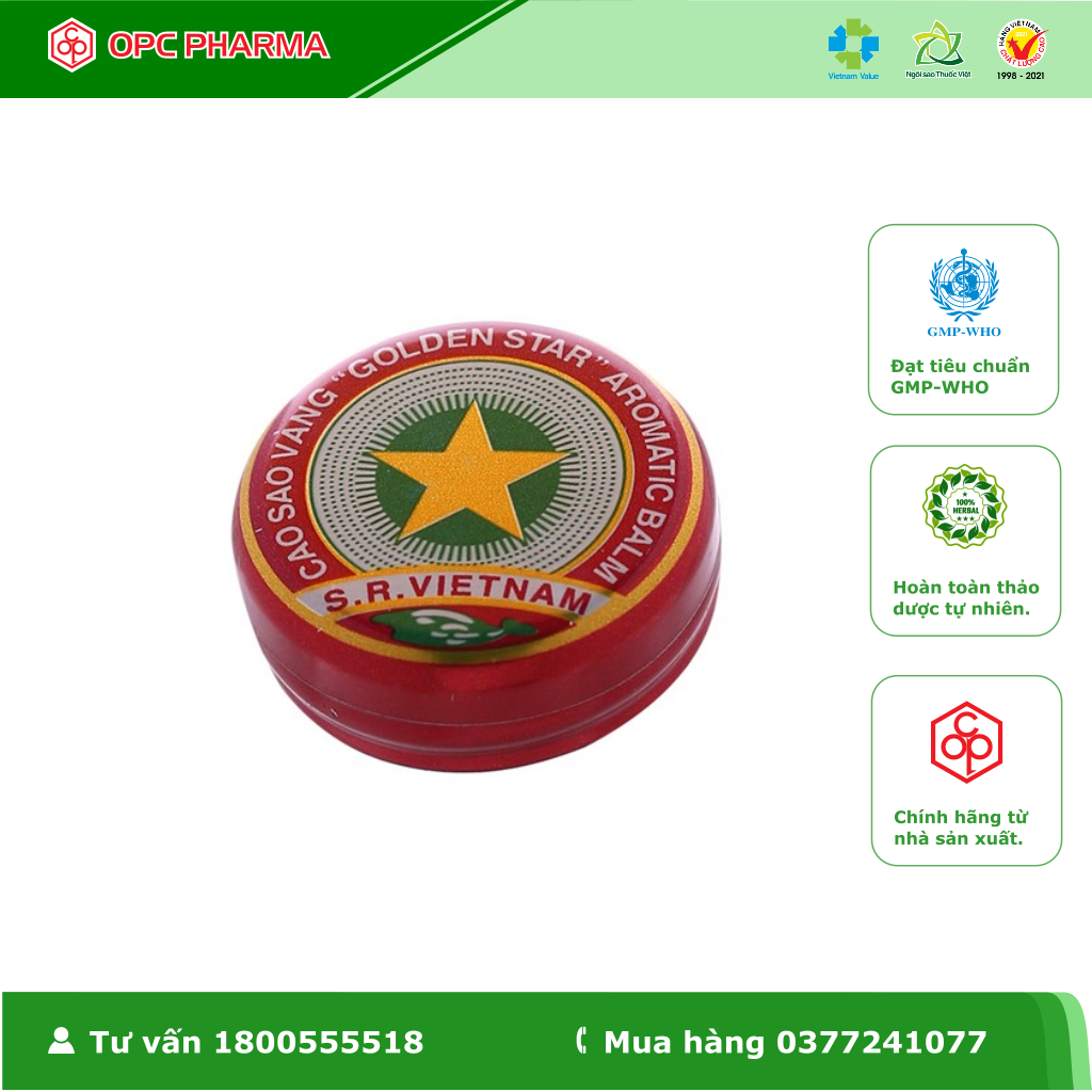 CAO SAO VÀNG OPC - Dùng khi nhức đầu, sổ mũi, đau bụng, say tàu xe, côn trùng đốt - Hàng chính hãng OPC