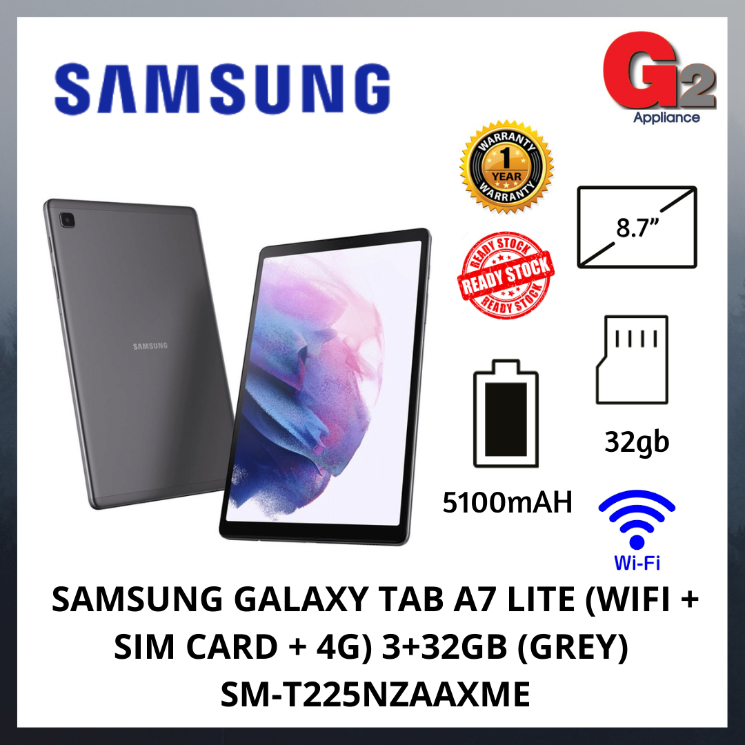 SAMSUNG GALAXY TAB A7 LITE (WIFI + SIM CARD + 4G) 3+32GB SM-T225NZAAXME / SM-T225NZSAXME [SAMSUNG WARRANTY MALAYSIA]