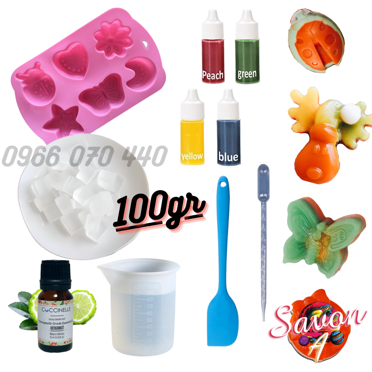 BỘ KIT LÀM XÀ PHÒNG CHO BÉ - SET LÀM XÀ PHÒNG HANDMADE DIY- 01 BỘ 10 MÓN ĐẦY ĐỦ NGUYÊN LIỆU DỤNG CỤ- SOAP MAKING KIT SavonA