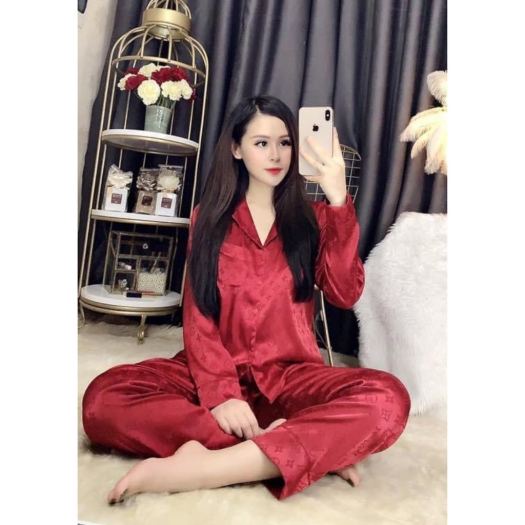 Bộ Đồ Ngủ Pijama Lụa Gấm Cao Cấp Áo Tay Dài