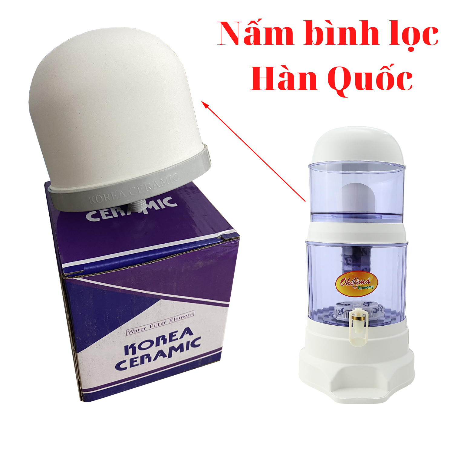 Nấm sứ bình lọc nước để bàn Hàn Quốc nấm chuẩn lọc lỗi 1 đổi 1 trong vòng 1 tháng